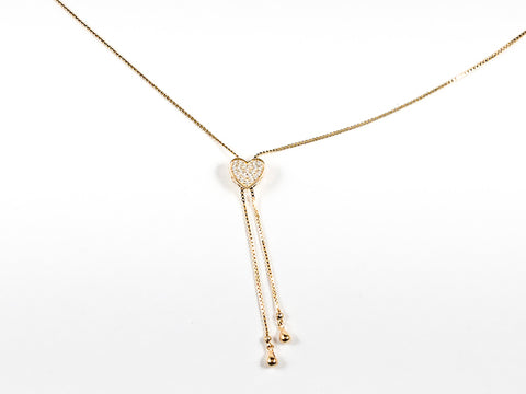 Elegant Modern Center CZ Heart Charm Lariat Style Gold Tone Silver Necklace