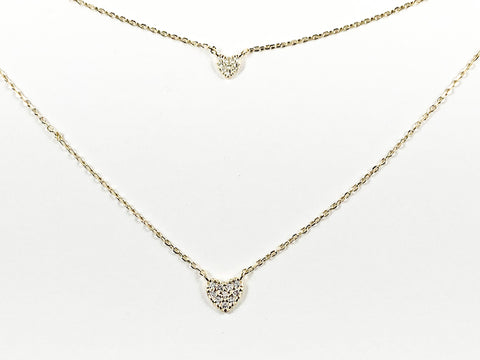 Dainty Delicate Layered Micro Heart CZ Gold Tone Silver Necklace