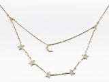 Elegant Dainty Moon & Star Charms Layered Delicate Gold Tone Silver Necklace