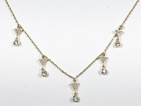 Elegant Dainty Multi Dangling Triangle CZ Charms Gold Tone Silver Necklace