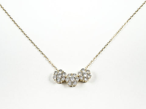 Elegant Three Piece Round Floral Design Pendant Charm CZ Gold Tone Silver Necklace