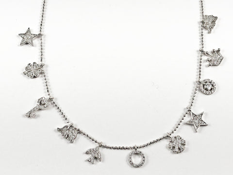Elegant Cute Multi Mix Design Dangling Charm CZ Silver Necklace