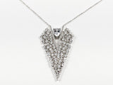 Unique Large Diamond Shape Loose & Scattered CZ Stone Design Pendant Silver Necklace