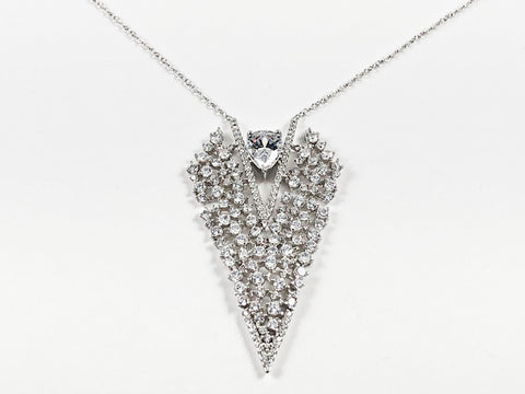 Unique Large Diamond Shape Loose & Scattered CZ Stone Design Pendant Silver Necklace