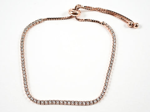 Elegant Classic Thin CZ Draw String Pink Gold Tone Silver Bracelet