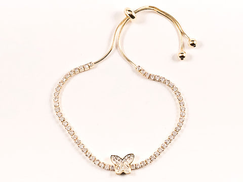 Elegant Beautiful Butterfly CZ Gold Tone Draw String Silver Bracelet