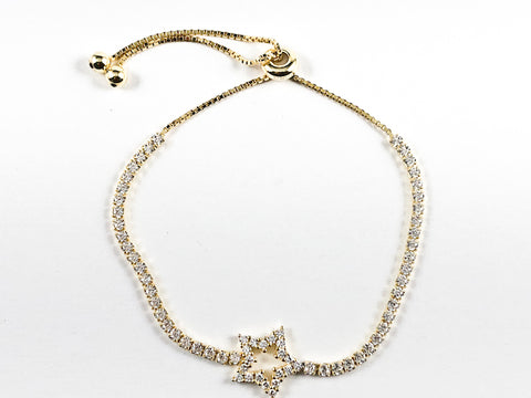 Elegant Fine Open Star CZ Design Delicate Draw String Gold Tone Silver Bracelet