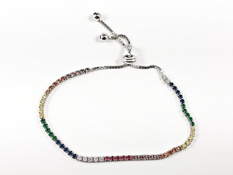 Beautiful Thin Delicate Multi Color CZ Draw String Silver Bracelet