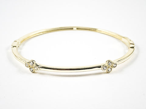Elegant Dainty Thin Floral CZ Gold Tone Silver Bangle Bracelet