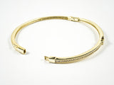 Elegant Dainty Thin Center Floral CZ With CZ All Around Gold Tone Silver Bracelet Bangle