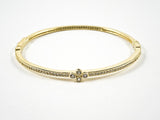 Elegant Dainty Thin Center Floral CZ With CZ All Around Gold Tone Silver Bracelet Bangle