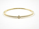 Elegant Dainty Thin Center Floral CZ With CZ All Around Gold Tone Silver Bracelet Bangle