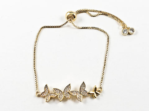 Beautiful Multi Butterfly CZ Design Gold Tone Draw String Brass Bracelet