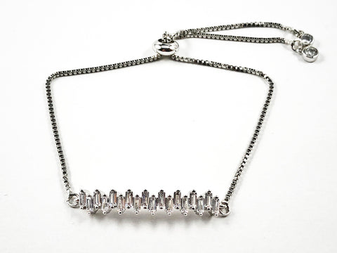 Beautiful Sharp Baguette CZ Bar Design Draw String Brass Bracelet