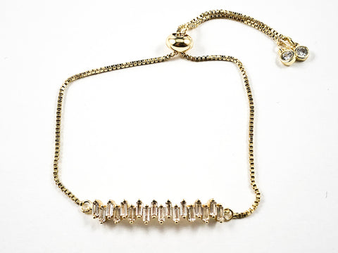 Beautiful Sharp Baguette CZ Bar Design Gold Tone Draw String Brass Bracelet