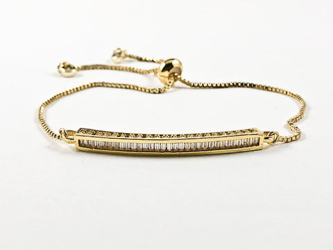 Beautiful Baguette Bar CZ Design Gold Tone Draw String Brass Bracelet