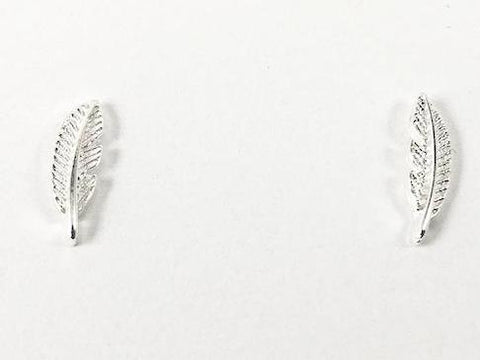 Dainty Realistic Floral Leaf Design Metallic Silver Earrings