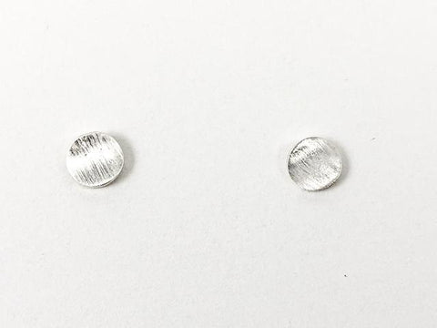 Dainty Distressed Curved Round Disc Metallic Style Silver Earrings