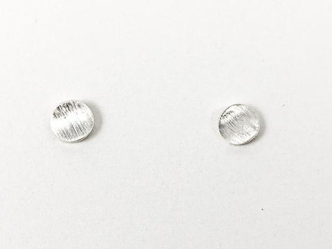 Dainty Distressed Curved Round Disc Metallic Style Silver Earrings