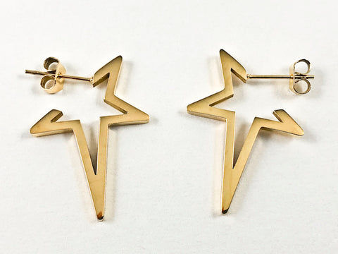Modern Star Shape Frame & Form Gold Tone Steel Earrings