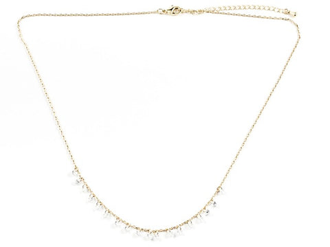 Cute Dainty Multi Crystal Charm Dangle Style Gold Tone Brass Necklace