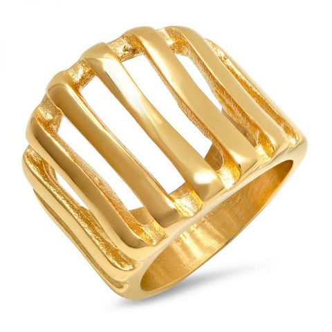 Modern Multi Line Cage Style Design Gold Tone Steel Ring