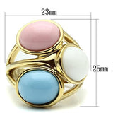 Unique Tri Stone & Color Gold Tone Colorful Pastel Brass Ring