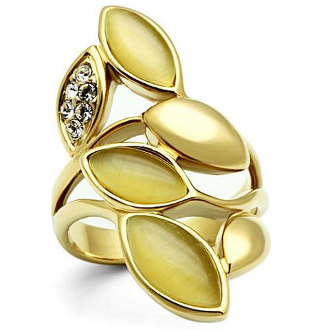 Unique Long Floral Leaf Yellow Color Stones Gold Tone Brass Ring