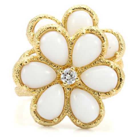 Beautiful Unique Layered Floral White Stone Gold Tone Brass Ring