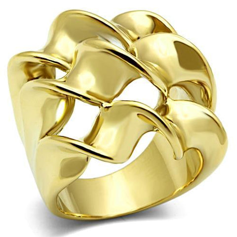 Modern Metallic Layered Wavy Geometric Gold Tone Steel Ring