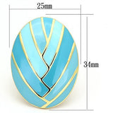 Unique Large Colorful Oval Shape Blue Pattern Gold Tone Steel Ring