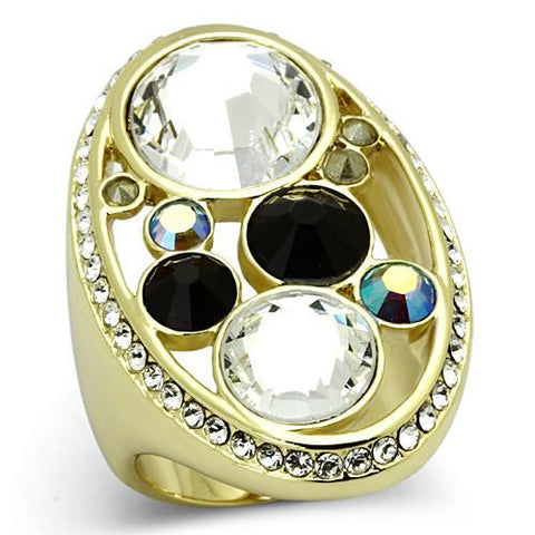Beautiful Unique Mix Stone & Color Oval Shape Gold Tone Steel Ring