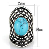 Elegant Long Shape Turquoise Center Stone With Textured Frame Steel Ring