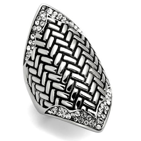 Elegant Long Textured Surface CZ Steel Ring